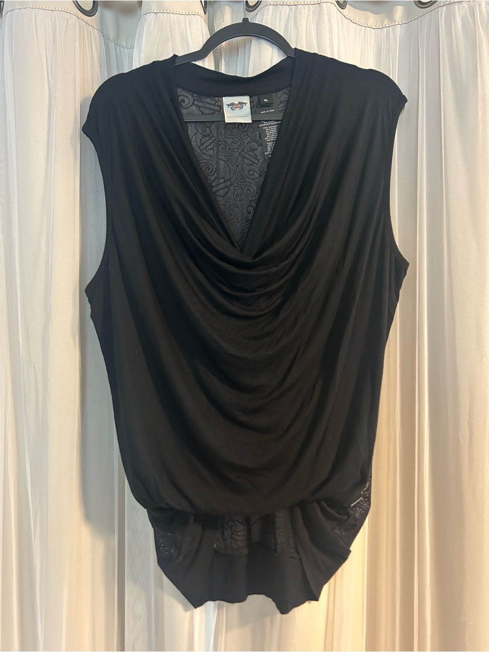 Harley-Davidson Black Draped Cowl Neck Tank Top